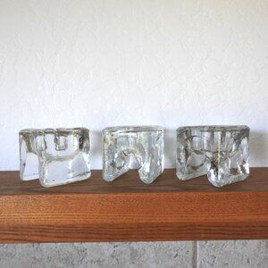 Vintage Juhava Ri-jalka MCM Icy Glass Footed Candle Holders Timo Sapaneva Set 3